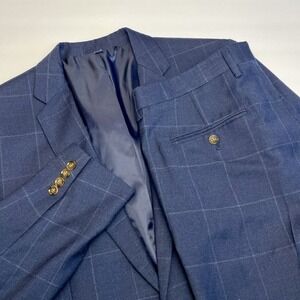 J.Crew Thompson 2 Piece Suit Mens Blazer 42R Dress Pants 33x32 Blue Windowpane